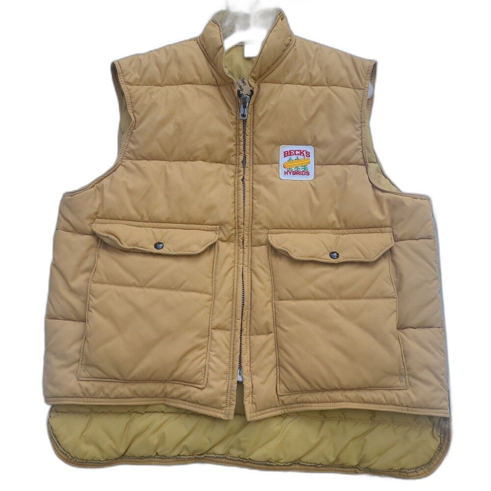 Vtg Becks Hybrids TamaRock Puffer Vest Farm Gorp